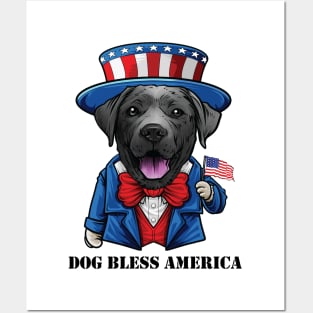 Black Labrador Retriever Dog Bless America Posters and Art